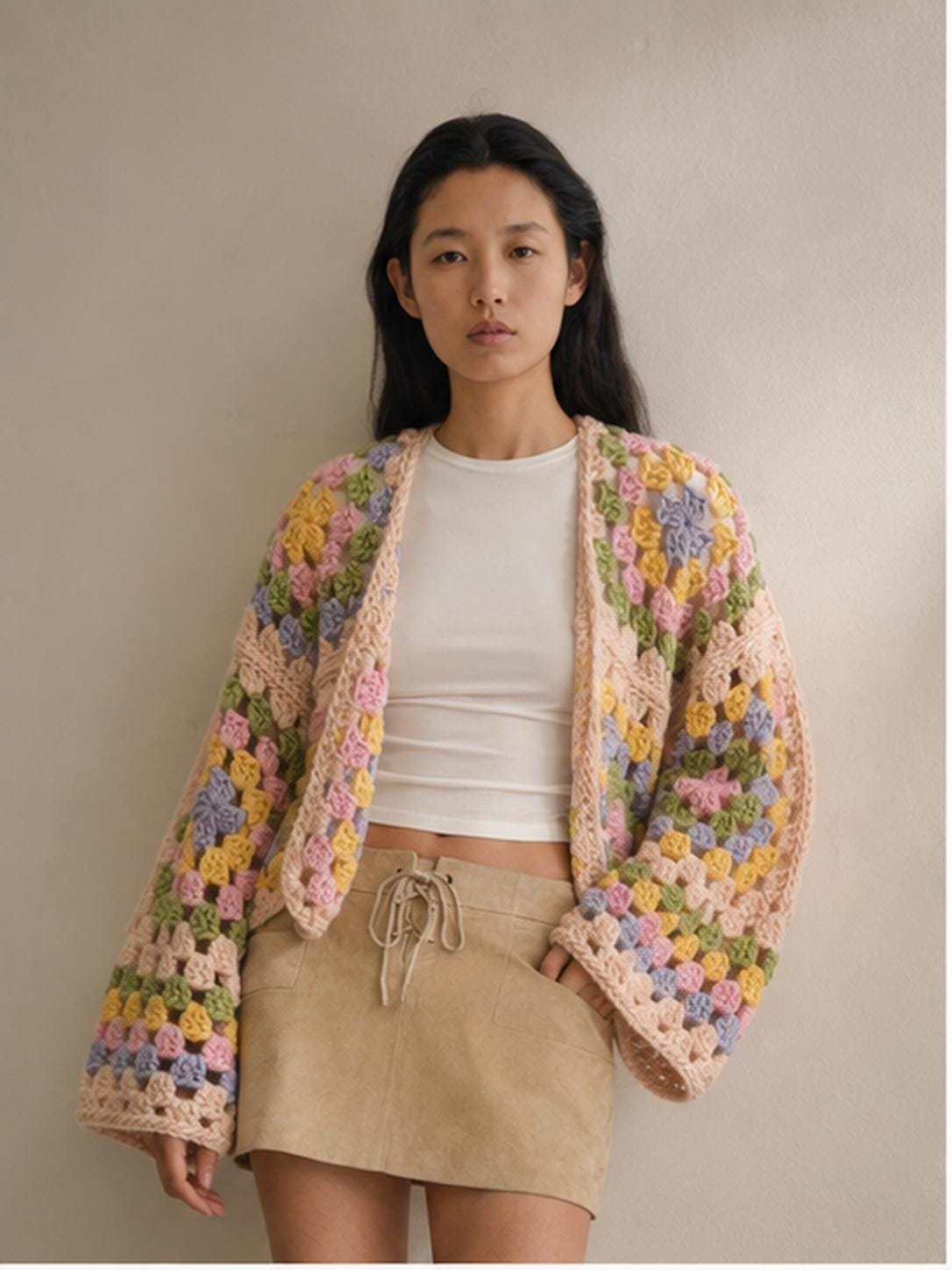 Pastel floral granny square open front cardigan by HazumiCrafts