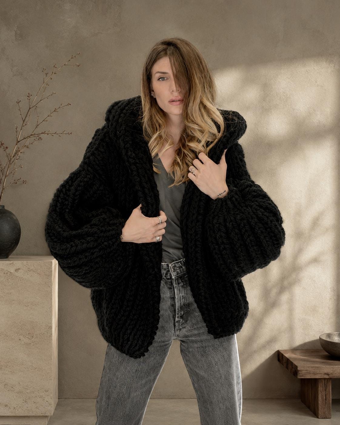 Handmade mohair blend hooded cardigan by HazumiCrafts